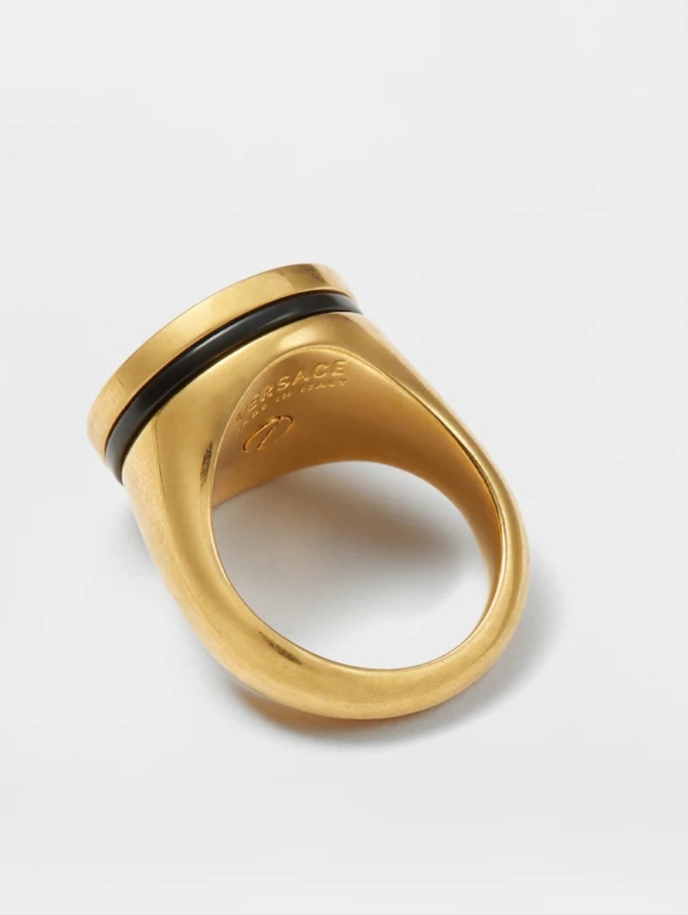 NIB Versace Medusa Gold Tone and Black Enamel Ring Unisex Size 19 IT 8.5 US - Picture 3 of 13